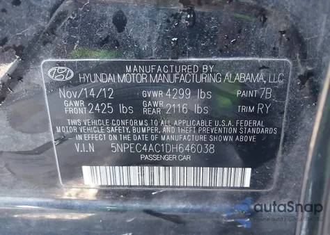 2013 Hyundai Sonata Limited из США, поврежденный, VIN 5NPEC4AC1DH646038